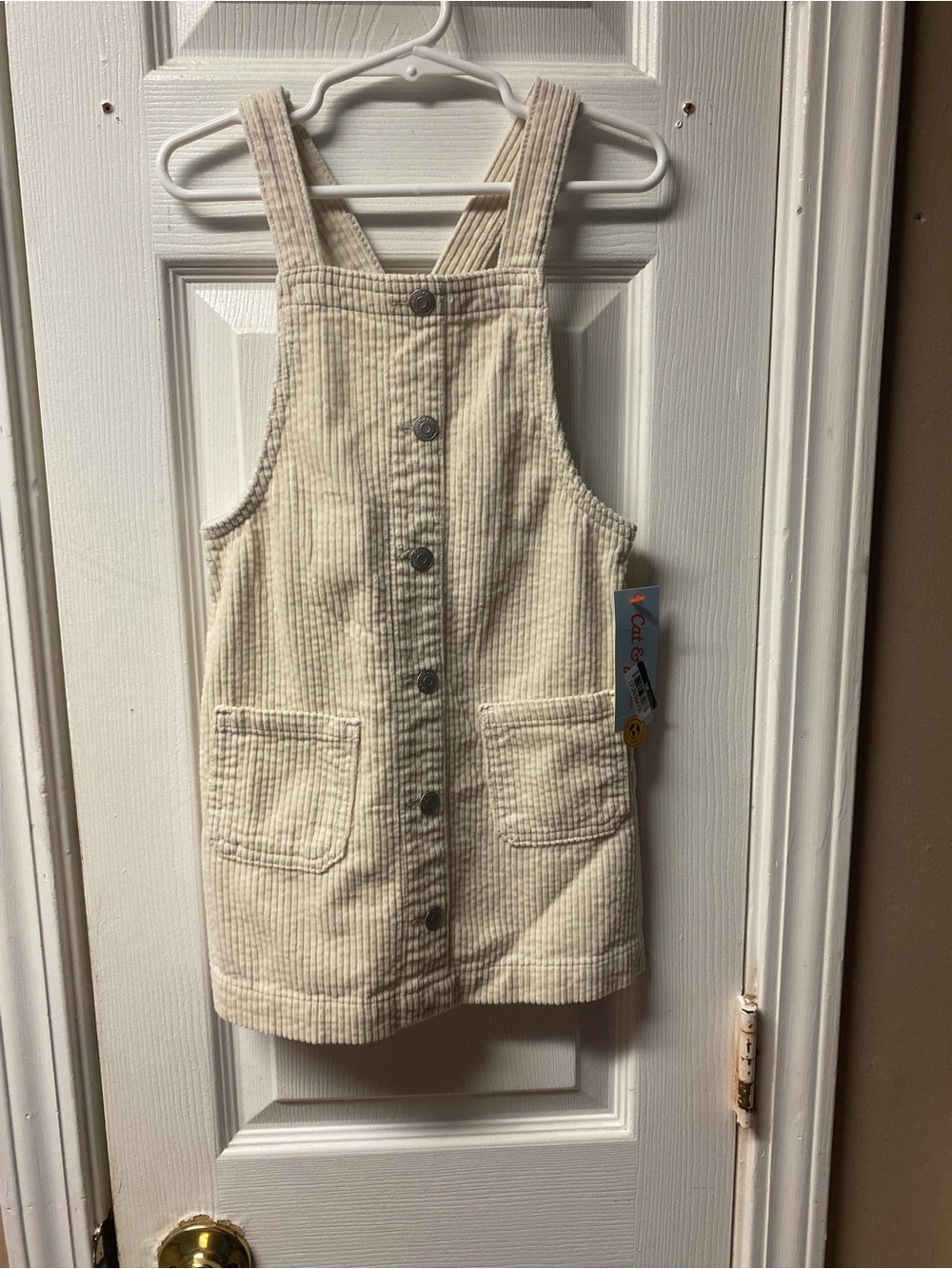 Cat & Jack Cream Corduroy Pinafore Dress with Front Buttons